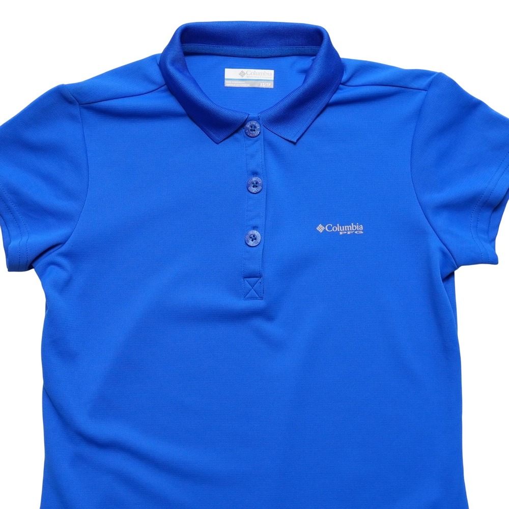 Columbia PFG Short Sleeve Polo Womens XS Blue Performance Fishing Gear Shirt‎
